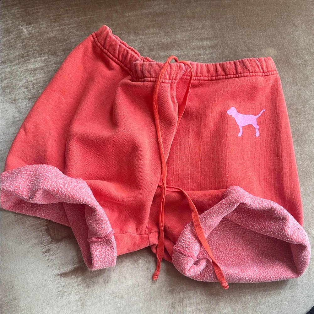 Sweat shorts by PINK COTTON/ poly Orange cutoffs with waist string Used size S